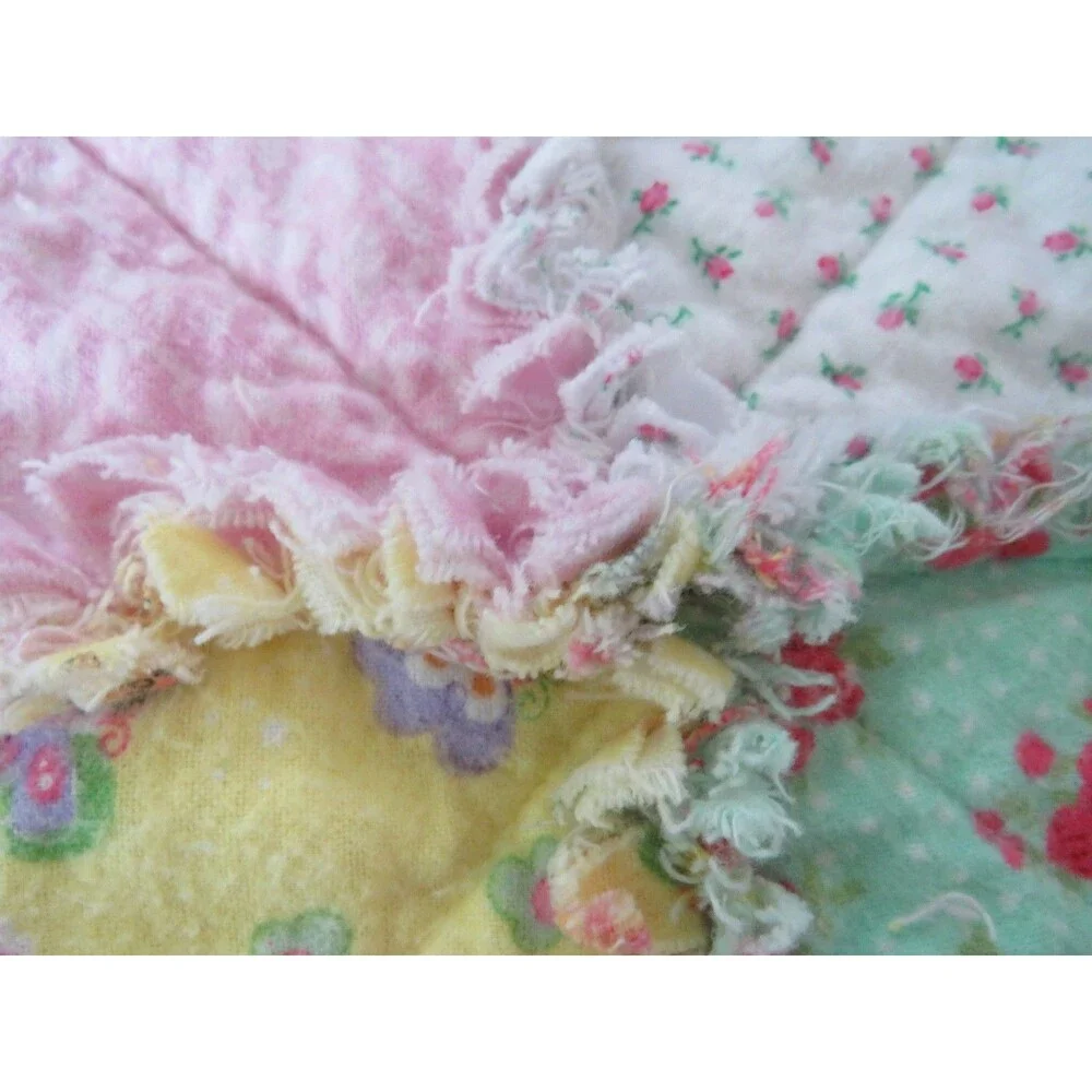 Flannel Rag Quilt With Batting, 50x64, Roses and Butterflies